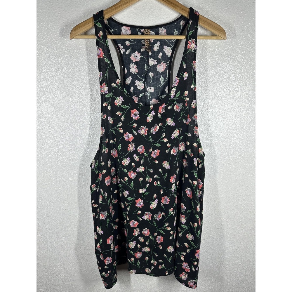 Emma Rose Tank Top Womens Size Unknown Black Floral Scoop Neck Racerback Casual
